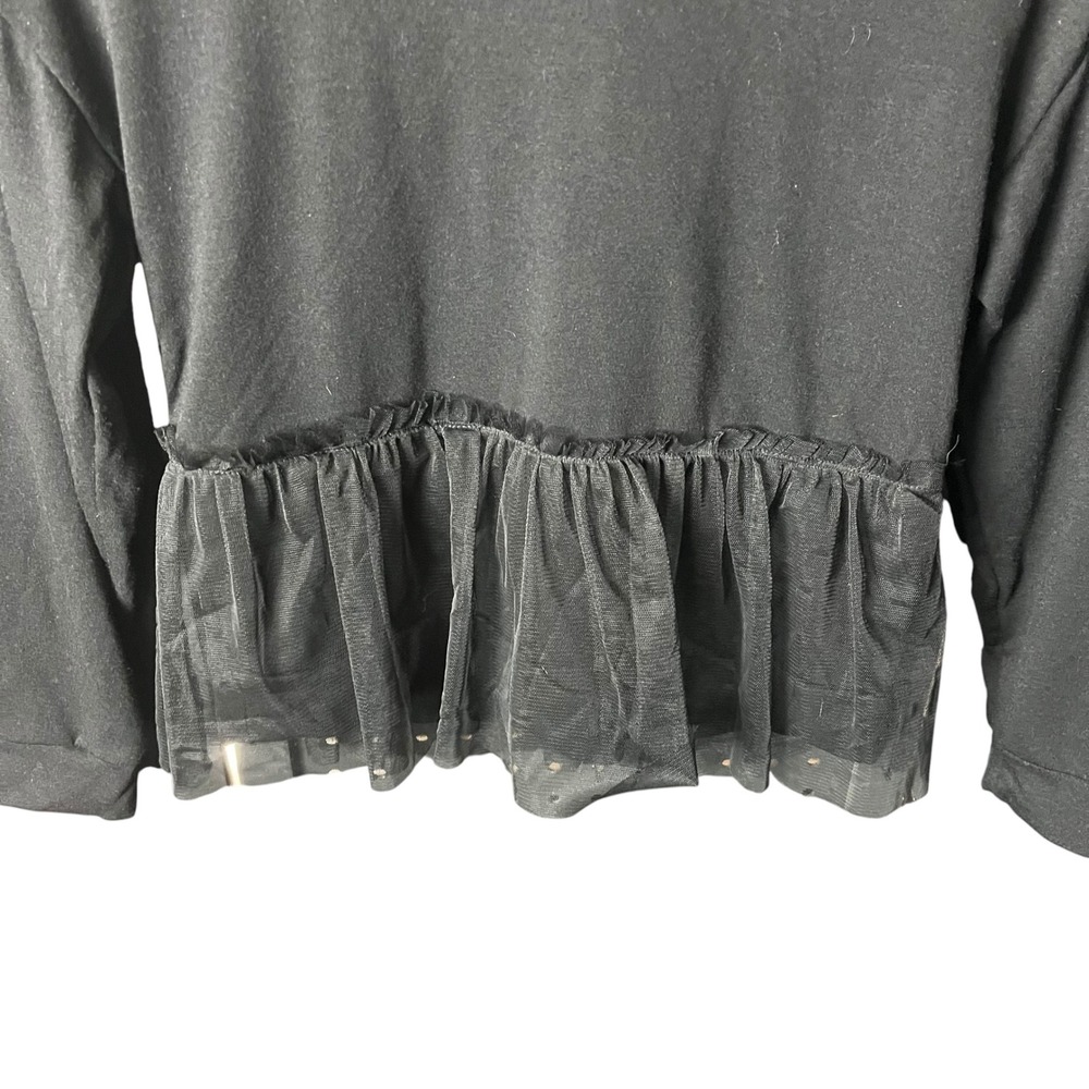 Forever 21 Tulle Hem Hoodie Girls Size 9/10 Black Peplum Pullover Balletcore - Picture 10 of 14